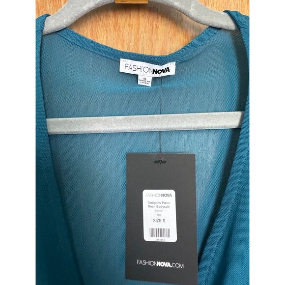 Bright blue sheer long sleeve bodysuit - Picture 3 of 8